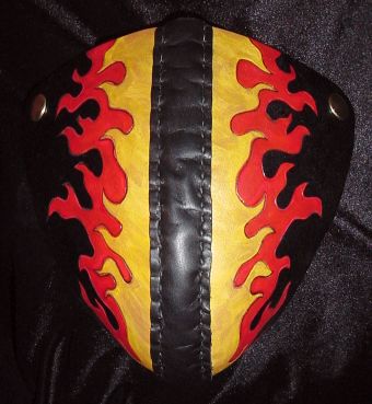 Flames on black codpiece.